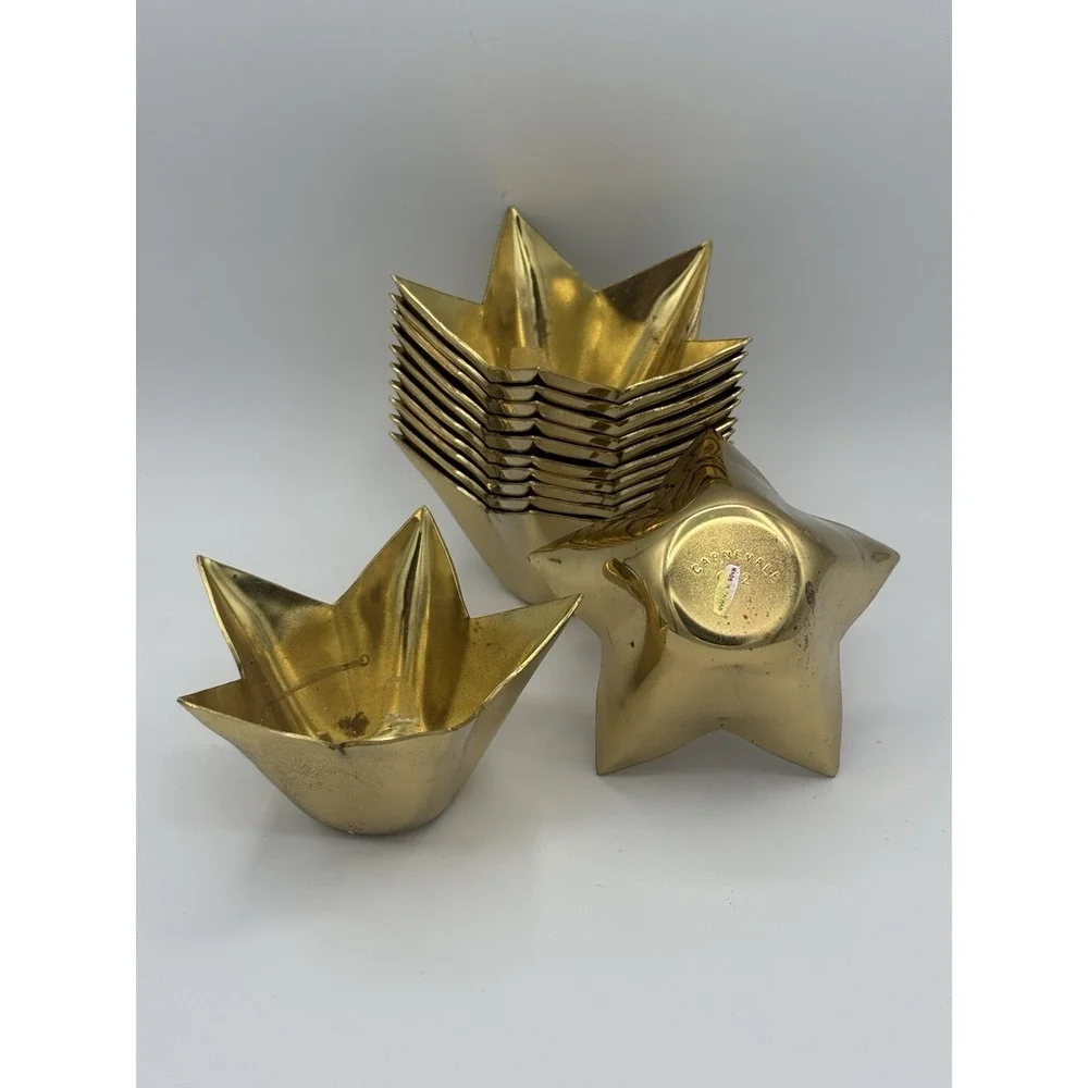 Lot‎ Of 12 Vintage Carnevale '92 Brass Star Votive Candle Holder Set